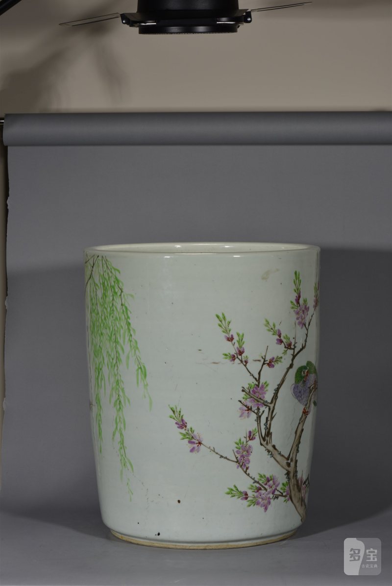 清光绪 金品卿风格浅绛彩桃李鹦鹉图画缸 - 图6